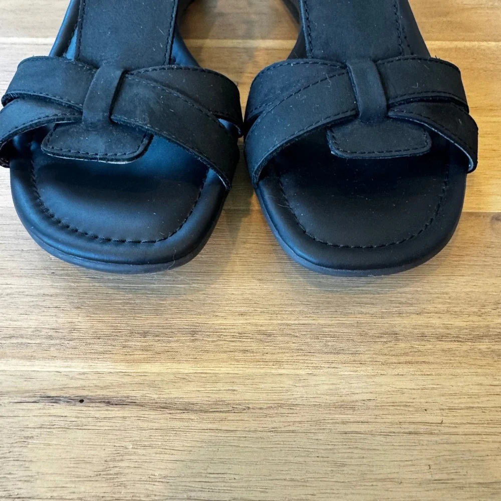 The FLEXX Womens 8 EU 39 Black Leather Low Wedge Heel‎ Slingback Sandals Italy